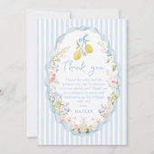 Girls Blue Bow Lemon Birthday サンキューカード (正面)