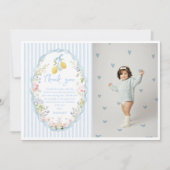 Girls Blue Bow Lemon Birthday サンキューカード (正面)