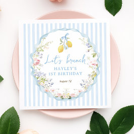 Girls Blue Bow Lemon Floral スタンダードカクテルナプキン