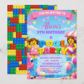 Girls Bricks Colorful Pool Birthday Party Invitati 招待状 (正面/裏面)