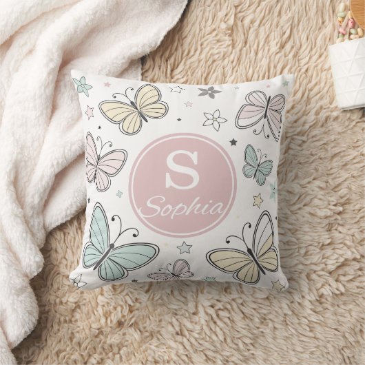 Girls Butterfly Monogram Cute Personalized gift クッション (ブランケット)
