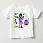 Girls Can Be Captain Too Robot Spaceship ベビーTシャツ<br><div class="desc">Cute alien robot girl. Personalize with Your Child's NAME. Fun White or Pink Tutu spaceship shirt with the wording, "Girls Can Be Captain Too, Exploring The Galaxy". My cartoon space robot and spaceship characters. Captain Zoey is a happy, green robot girl smiling and waving her hand hello, wearing a pink...</div>