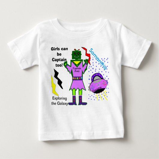 Girls Can Be Captain Too Robot Spaceship ベビーTシャツ (正面)