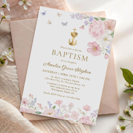 Girl's Christian Baptism Pastel Floral Butterfly 招待状