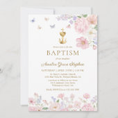 Girl's Christian Baptism Pastel Floral Butterfly 招待状 (正面)