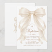 Girl's Christian Baptism Pearl Bow Invitation 招待状 (正面/裏面)