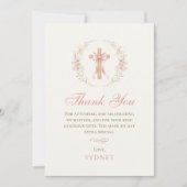 Girl's Christian Baptism Pink Floral Bow サンキューカード (正面)