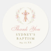 Girl's Christian Baptism Pink Floral Bow ラウンドシール (正面)