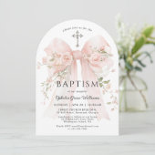 Girl's Christian Baptism Pink Floral Bow 招待状 (スタンド正面)
