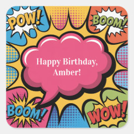 Girls’ Colorful Pop Art Birthday Party スクエアシール