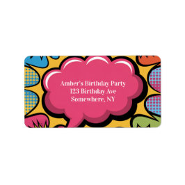 Girls’ Colorful Pop Art Birthday Party Address ラベル