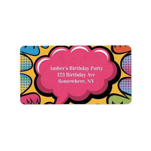 Girls’ Colorful Pop Art Birthday Party Address ラベル (正面)