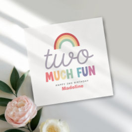 Girls Colorful Two Much Fun Rainbow 2nd Birthday スタンダードカクテルナプキン