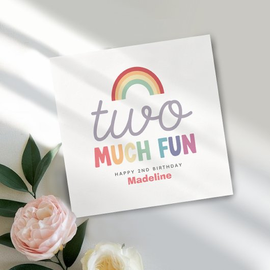 Girls Colorful Two Much Fun Rainbow 2nd Birthday スタンダードカクテルナプキン