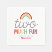 Girls Colorful Two Much Fun Rainbow 2nd Birthday スタンダードカクテルナプキン (正面)
