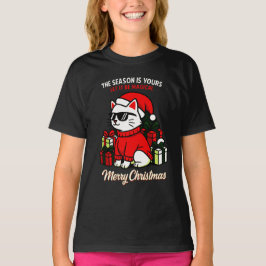 Girls' Cool Cat Funny Festive Christmas Tシャツ