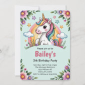 Girls Cute Blue Unicorn Kids Birthday 招待状 (正面)