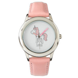 Girls Cute Boho Pink Unicorn and Name 腕時計