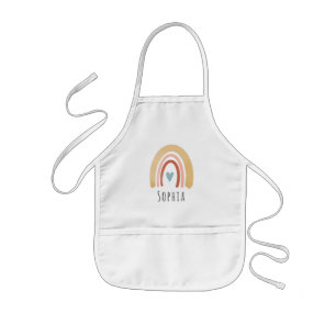 Girls Cute Boho Watercolor Rainbow and Heart 子供用エプロン