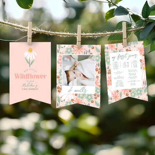 Girls Cute Daisy 1st Birthday Milestone Photo  バンティングフラッグ
