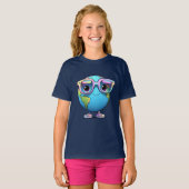 Girls' Cute Earth Cartoon Tee with Glasses Tシャツ (正面フル)