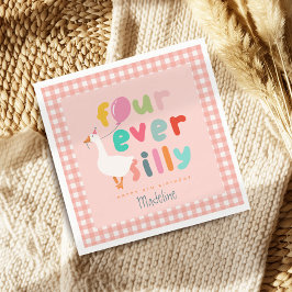 Girls Cute Four Ever Silly Farm Goose 4th Birthday スタンダードカクテルナプキン