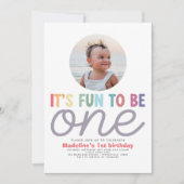 Girls Cute Fun Rainbow Photo 1st Birthday 招待状 (正面)