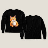 Girls Cute Ginger Cat Coffee Graphic Long Sleeve (デザイン 正面＆背面)