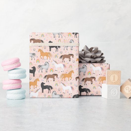Girls Cute Magical Cute Pink Unicorn Birthday ラッピングペーパー (ベビーシャワー)