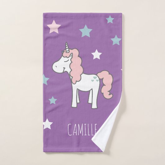 Girls Cute Magical Purple Unicorn  バスタオルセット (ハンドタオル)