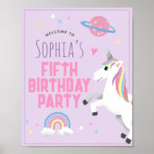 Girls Cute Magical Unicorn Birthday Welcome Sign ポスター (正面)