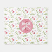 Girls Cute Monogram Name Floral Fleece Blanket フリースブランケット (正面(横))