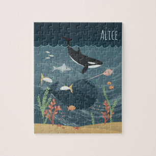 Girls Cute Night Ocean & Whimsical Orca Kids ジグソーパズル