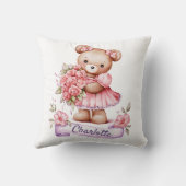 Girls Cute Nursery Throw Pillow With A Teddy Bear クッション (裏面)