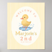 Girls Cute Pastel Duckling Birthday Welcome Sign ポスター (正面)