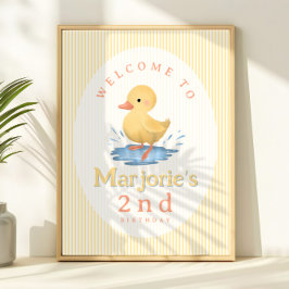 Girls Cute Pastel Duckling Birthday Welcome Sign ポスター