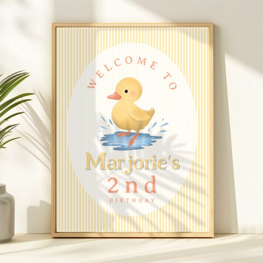 Girls Cute Pastel Duckling Birthday Welcome Sign ポスター