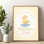 Girls Cute Pastel Duckling Birthday Welcome Sign ポスター