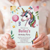 Girls Cute Pastel Unicorn Kids 3rd Birthday 招待状
