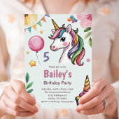 Girls Cute Pastel Unicorn Kids 5th Birthday 招待状