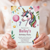 Girls Cute Pastel Unicorn Kids 7th Birthday 招待状