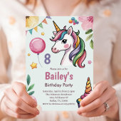 Girls Cute Pastel Unicorn Kids 8th Birthday 招待状