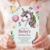 Girls Cute Pastel Unicorn Kids Birthday 招待状
