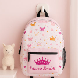 Girls Cute Personalised Princess Crown Backpack プリントバックパック