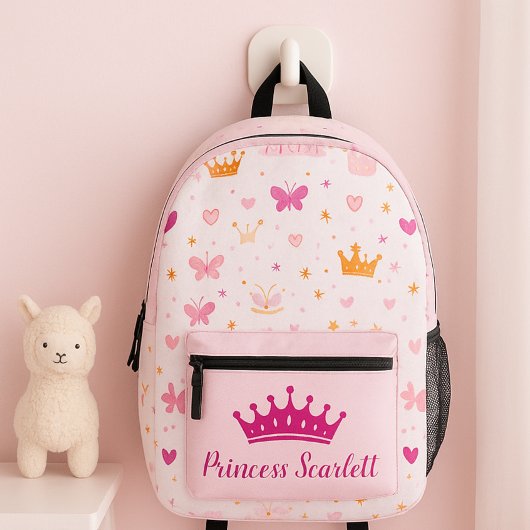 Girls Cute Personalised Princess Crown Backpack プリントバックパック