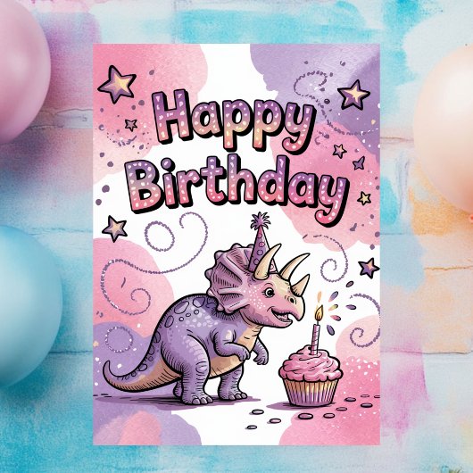 Girls Cute Personalized Dinosaur Birthday  ポストカード