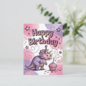 Girls Cute Personalized Dinosaur Birthday  ポストカード (スタンド正面)