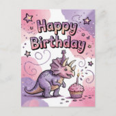 Girls Cute Personalized Dinosaur Birthday  ポストカード (正面)