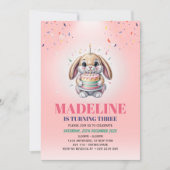 Girls Cute Pink Bunny Cake Birthday Invitation 招待状 (正面)
