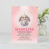 Girls Cute Pink Bunny Cake Birthday Invitation 招待状 (スタンド正面)